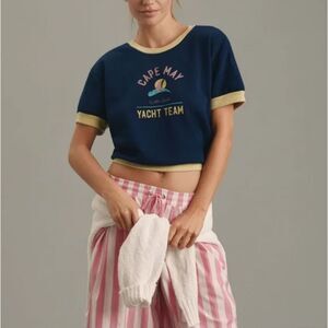 Anthropologie Daily Practice Cropped Vintage Shrunken Tee Women's Size XS Navy